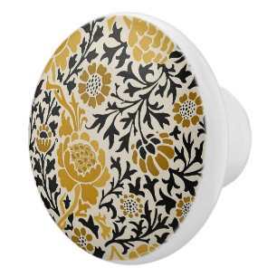 Bouton De Porte En Céramique William * Morris Chrysanthemum Beige Noir