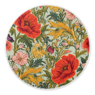 Bouton De Porte En Céramique William Morris Coquelicots Art Nouveau Floral