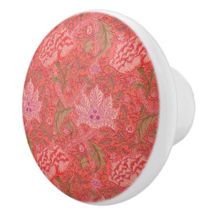 Bouton De Porte En Céramique William Morris - Élégant floral rouge et rose