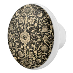 Bouton De Porte En Céramique William * Morris Gold Charcoal Grey Holland Park