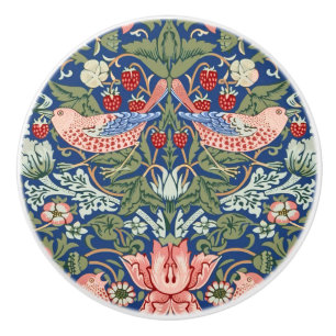 Bouton De Porte En Céramique William Morris Strawberry Thief Corail Marine