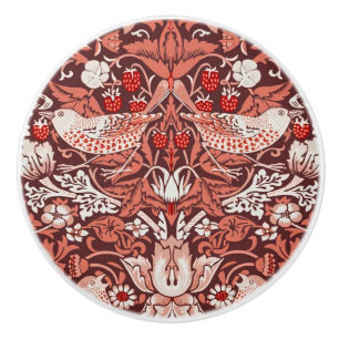 Bouton De Porte En Céramique William Morris Strawberry Thief Oiseau en Terracot