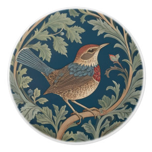 Bouton De Porte En Céramique William Morris style Face droite Wren Bird