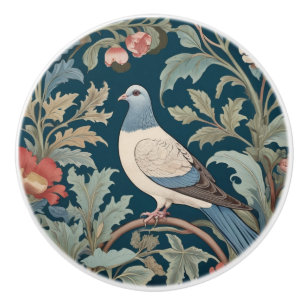 Bouton De Porte En Céramique William Morris style Face gauche Pigeon Bird