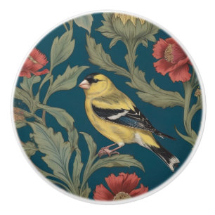 Bouton De Porte En Céramique William Morris style Left American Goldfinch Bird