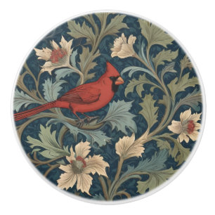 Bouton De Porte En Céramique William Morris style Red Cardinal Bird droite