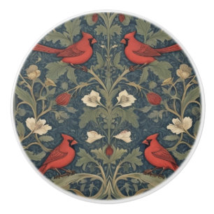 Bouton De Porte En Céramique William Morris style Red Cardinal Birds