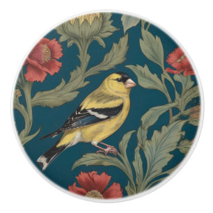 Bouton De Porte En Céramique William Morris style Right American Goldfinch Bird