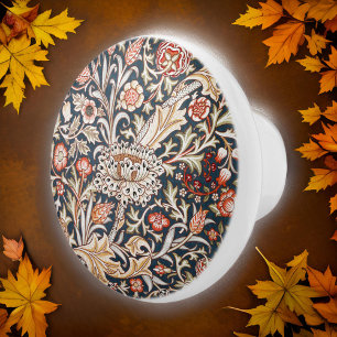 Bouton De Porte En Céramique William * Morris Trent Floral Rouge Indigo Gold
