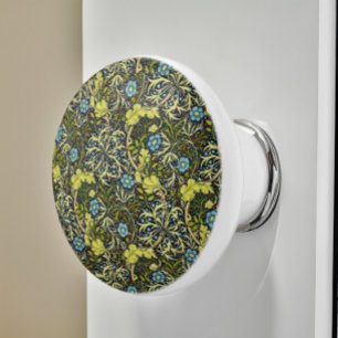 Bouton De Porte En Céramique William Morris Vintage Floral Bleu Vert algues