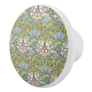 Bouton De Porte En Céramique William Morris Vintage Myrte vert rose 
