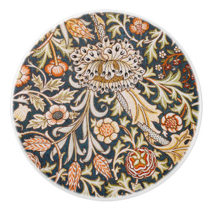 Bouton De Porte En Céramique William Morris Vintage Trent Motif Floral Bleu