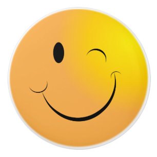 Bouton De Porte En Céramique Winky jaune font face - à Emoji