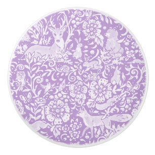 Bouton De Porte En Céramique Wisteria Purple Deer Fox Rabbit Bois animal