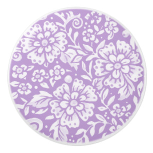 Bouton De Porte En Céramique Wisteria Purple Floral Feuille Woodland Jolie