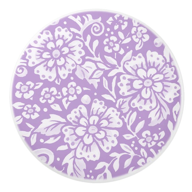 Bouton De Porte En Céramique Wisteria Purple Floral Feuille Woodland Jolie (Devant)