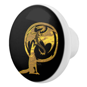 Bouton De Porte En Céramique Wolf & Dragon Gold bouton en céramique noire