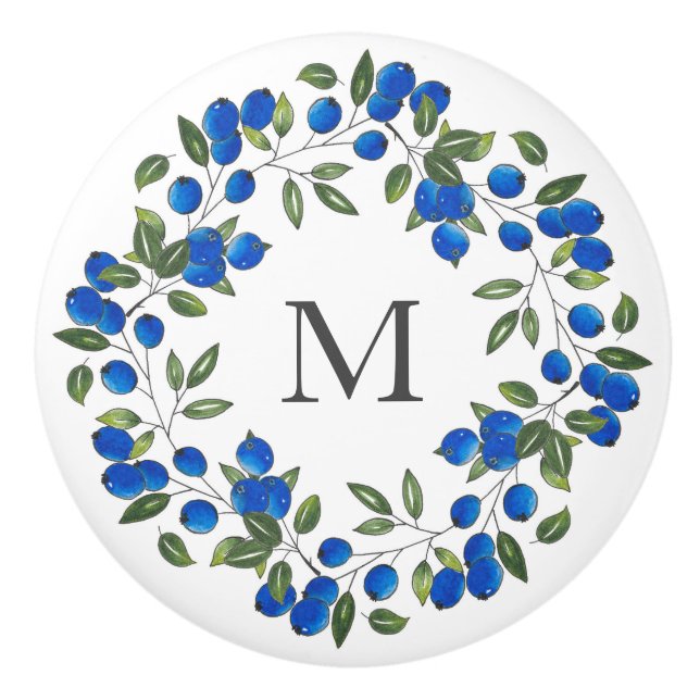 Bouton De Porte En Céramique Wreath Blueberries (Devant)