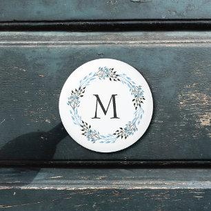 Bouton De Porte En Céramique Wreath d'aquarelle Feuille Bleu Pays