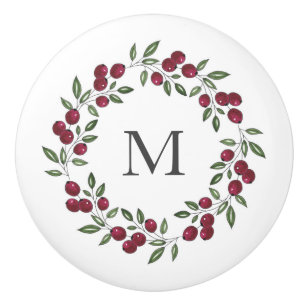 Bouton De Porte En Céramique Wreath Red Berries