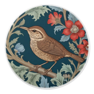 Bouton De Porte En Céramique Wren William Morris style Face gauche Bird