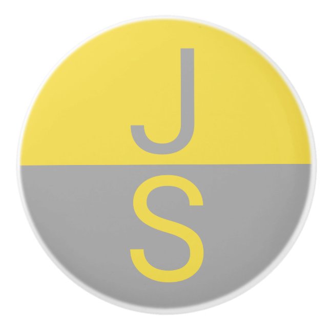Bouton De Porte En Céramique Yellow & Grey Modern Initials monogram (Devant)