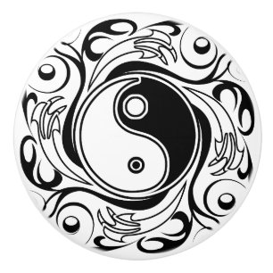 Bouton De Porte En Céramique Yin Yang Tattoo Ornamental Style