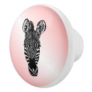 Bouton De Porte En Céramique Zebra Head on Pink