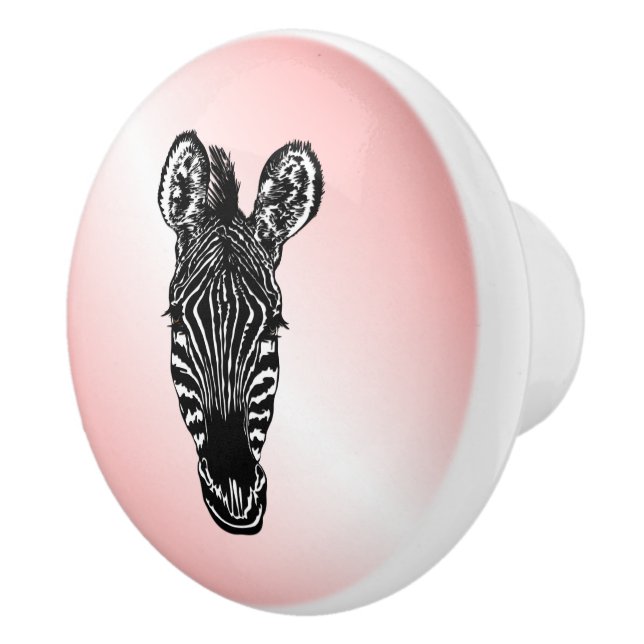 Bouton De Porte En Céramique Zebra Head on Pink (Droite)