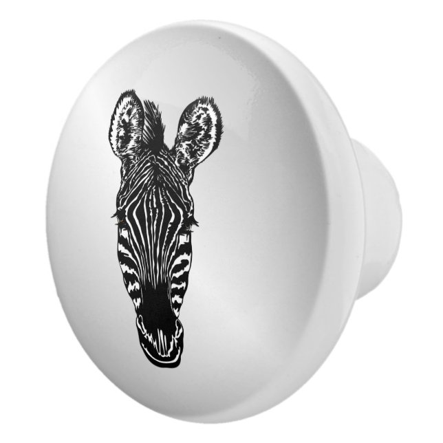 Bouton De Porte En Céramique Zebra Head sur Silver (Droite)