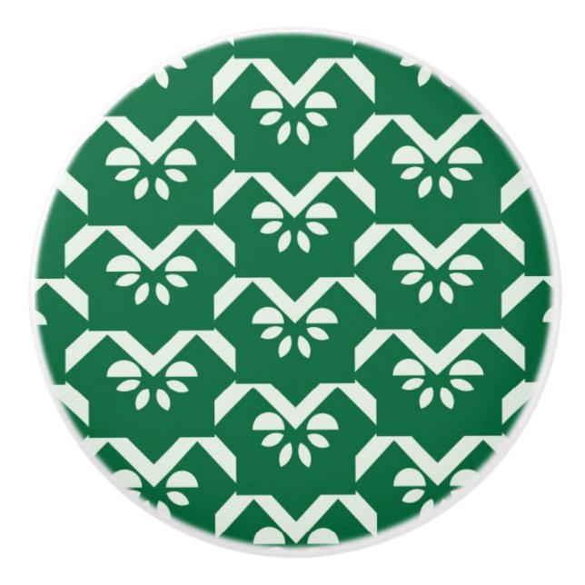 Bouton De Porte En Céramique Zigzag floral vert (Devant)