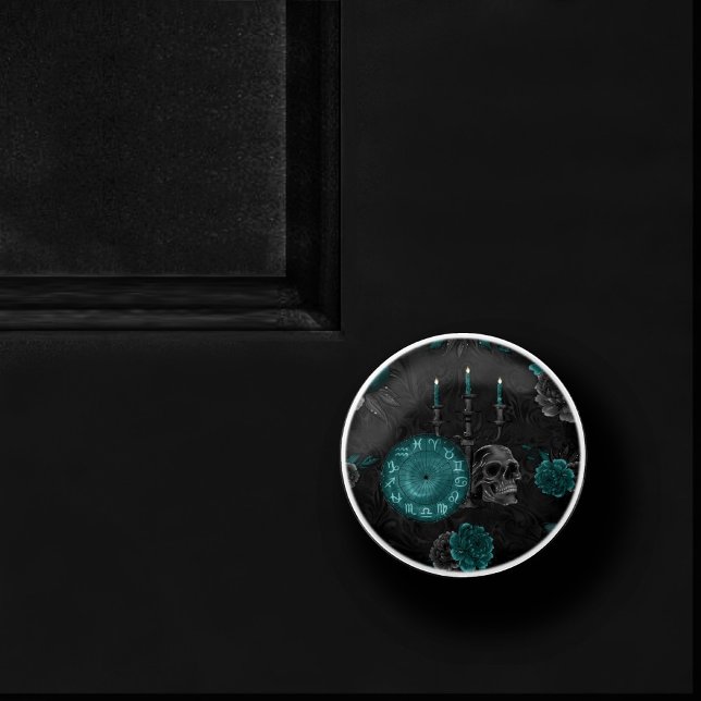 Bouton De Porte En Céramique Zodiac Magie | Turquoise foncé vert crâne gothique (Créateur téléchargé)