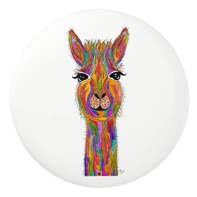 Bouton de porte Llama mignon et coloré - Céramique (Devant)