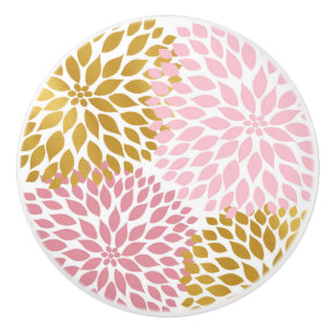 Bouton de tiroir à fleurs Dahlia d'or rose