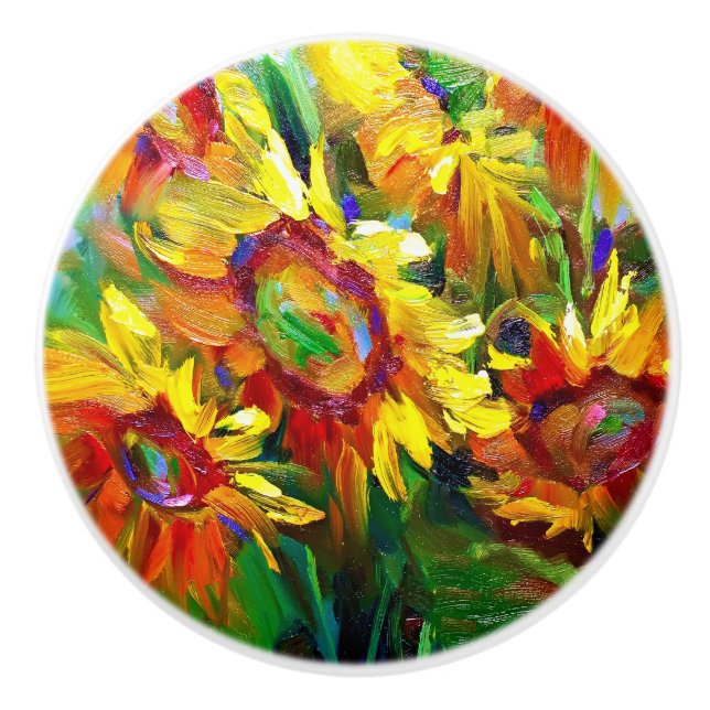 Bouton de tiroir en céramique tournesol (Devant)