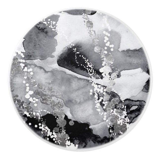 Bouton de traction en céramique noire, blanche et  (Devant)