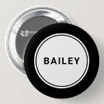 Bouton d'épingle de badge de nom personnalisé<br><div class="desc">Nom individuel personnalisé badge de nom personnalisé avec une bordure noire solide.</div>