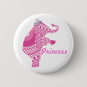 Bouton Eléphant Princesse Rose jolie Filles Badge