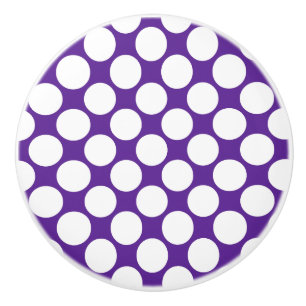 Bouton en céramique à points Polka violet et blanc