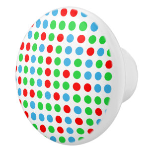 Bouton en céramique bleu rouge et vert Polka Dot