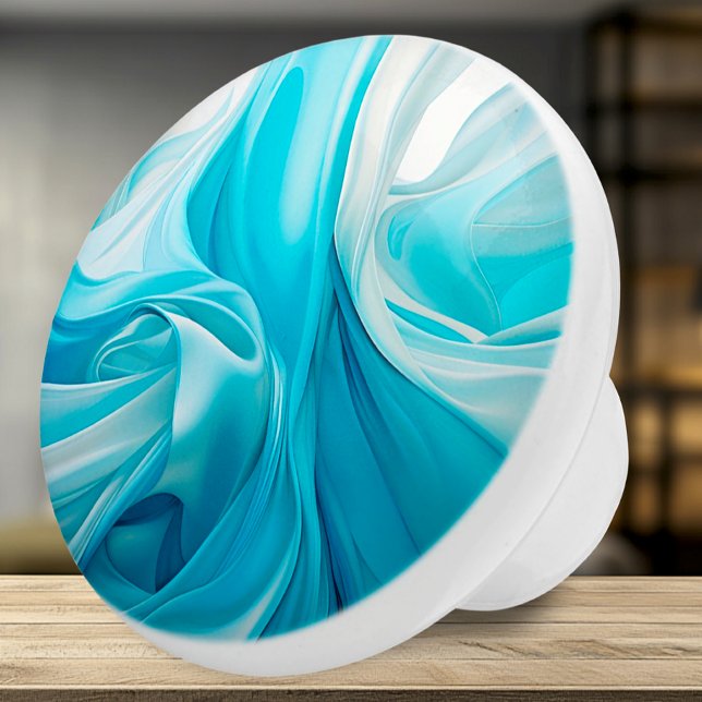 Bouton en céramique bleue d'inspiration textile Ab (Ceramic Knob - Artistic Blue Flowing Silky Fabric - Decor Accent for Any Room)