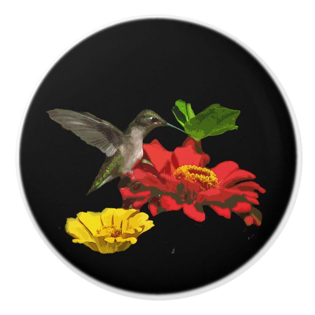 Bouton en céramique de fleurs de colibri et de (Devant)