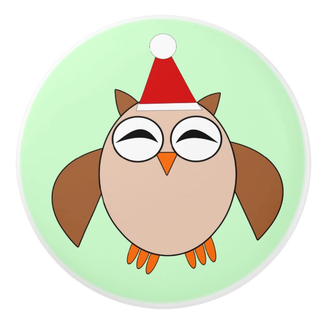 Bouton en céramique de la chouette de Noël (Devant)