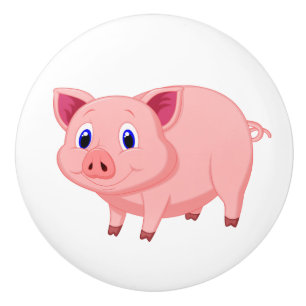 Bouton en céramique design de cochon rose mignon