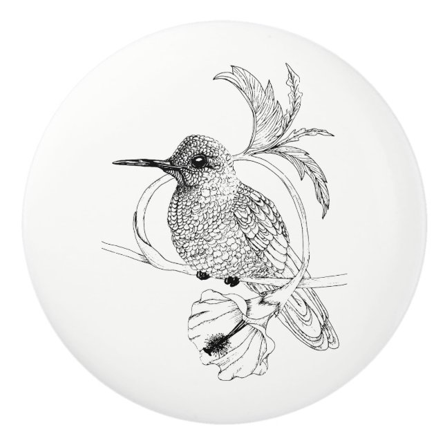 Bouton en céramique d'illustration d'oiseau de (Devant)