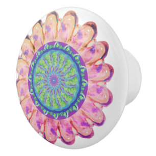 Bouton en céramique florale multicolore de Bohême