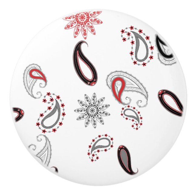 Bouton en céramique Paisley rouge rétro (Devant)