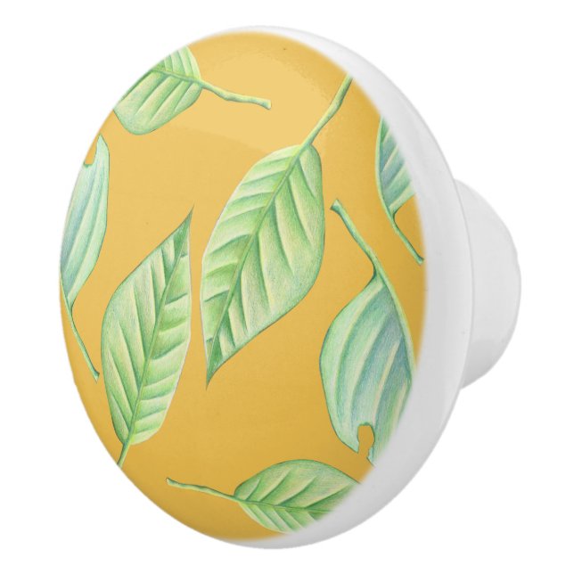 Bouton en céramique personnalisée Feuille vert (Droite)