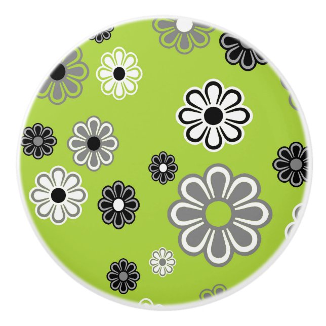Bouton en céramique Retro Lime green Flower Power (Devant)
