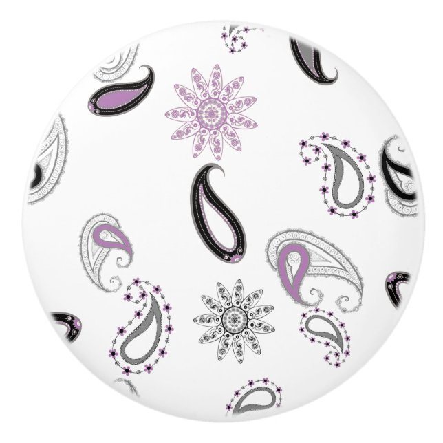 Bouton en céramique Retro Purple Paisley (Devant)